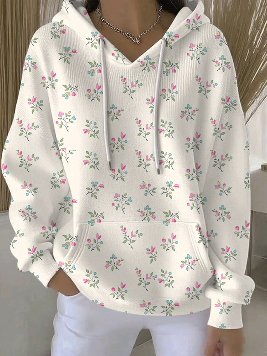 Women's Breast Cancer Pink Flowers Print Casual Hoodie