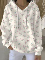 Women's Breast Cancer Pink Flowers Print Casual Hoodie
