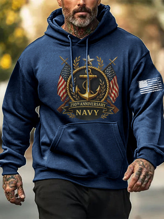 Men's Navy Printed Hoodie