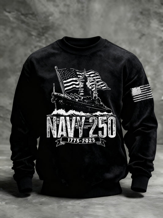 Men's Navy 250th Anniversary Printed Crew Neck Sweatshirt