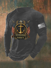 Men's Navy Printed Long Sleeve T-shirt