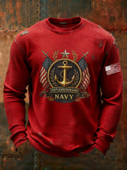 Men's Navy Printed Waffle Long Sleeve T-Shirt