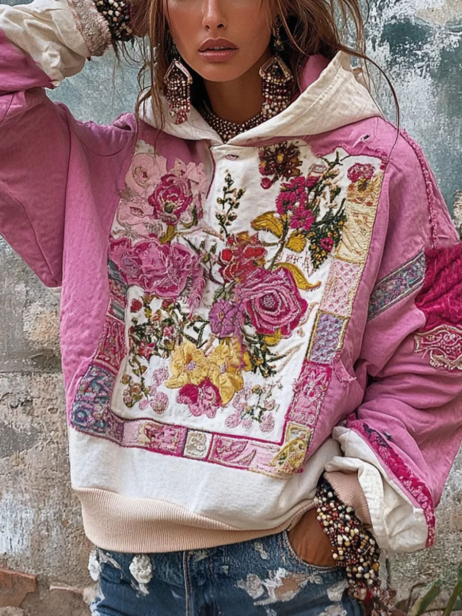 Women's Breast Cancer Awareness Floral Art Printed Hoodie