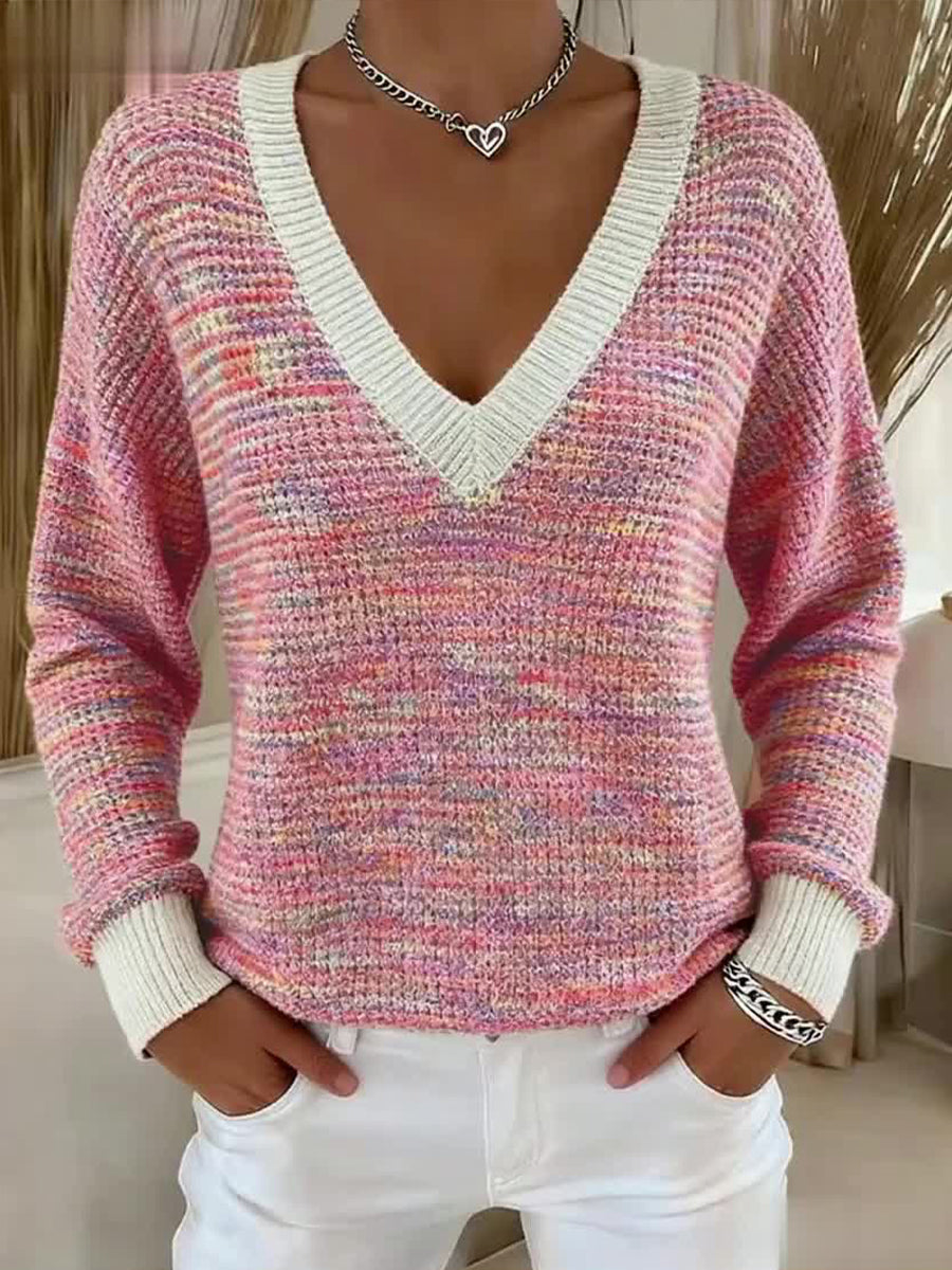 Women's Pink Cozy V-neck Knit Top