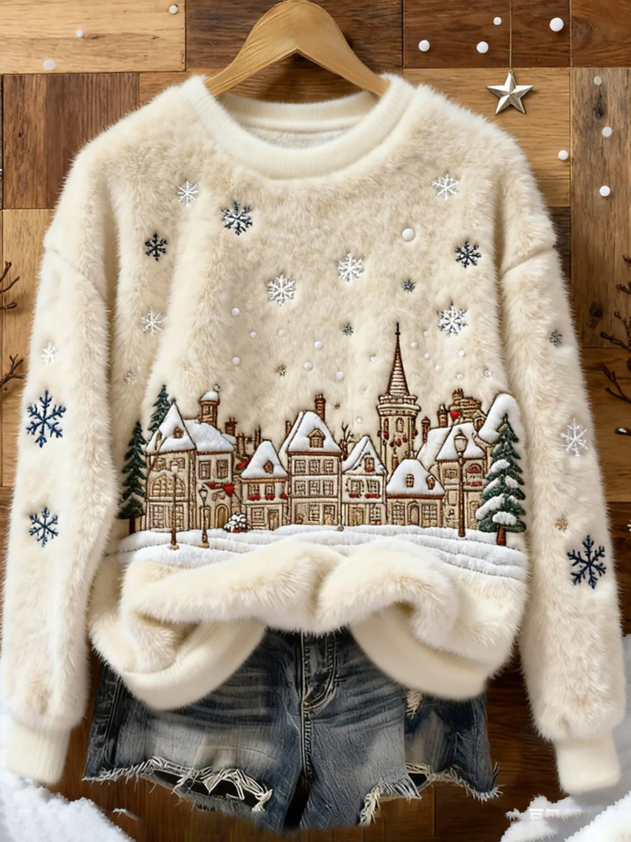 Women's Casual Christmas Plush Sweatshirt