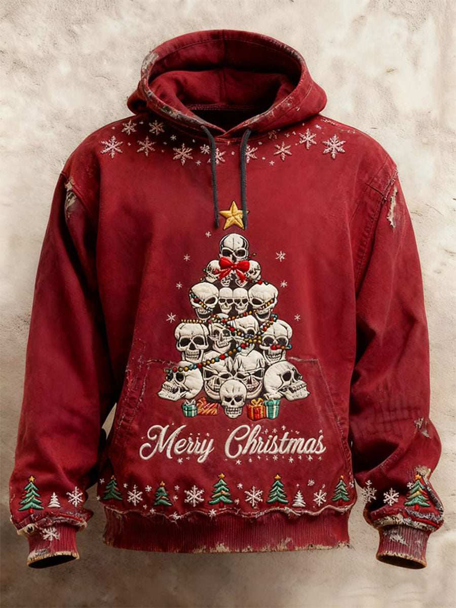Men's Vintage Christmas Skull Christmas Tree Hoodie