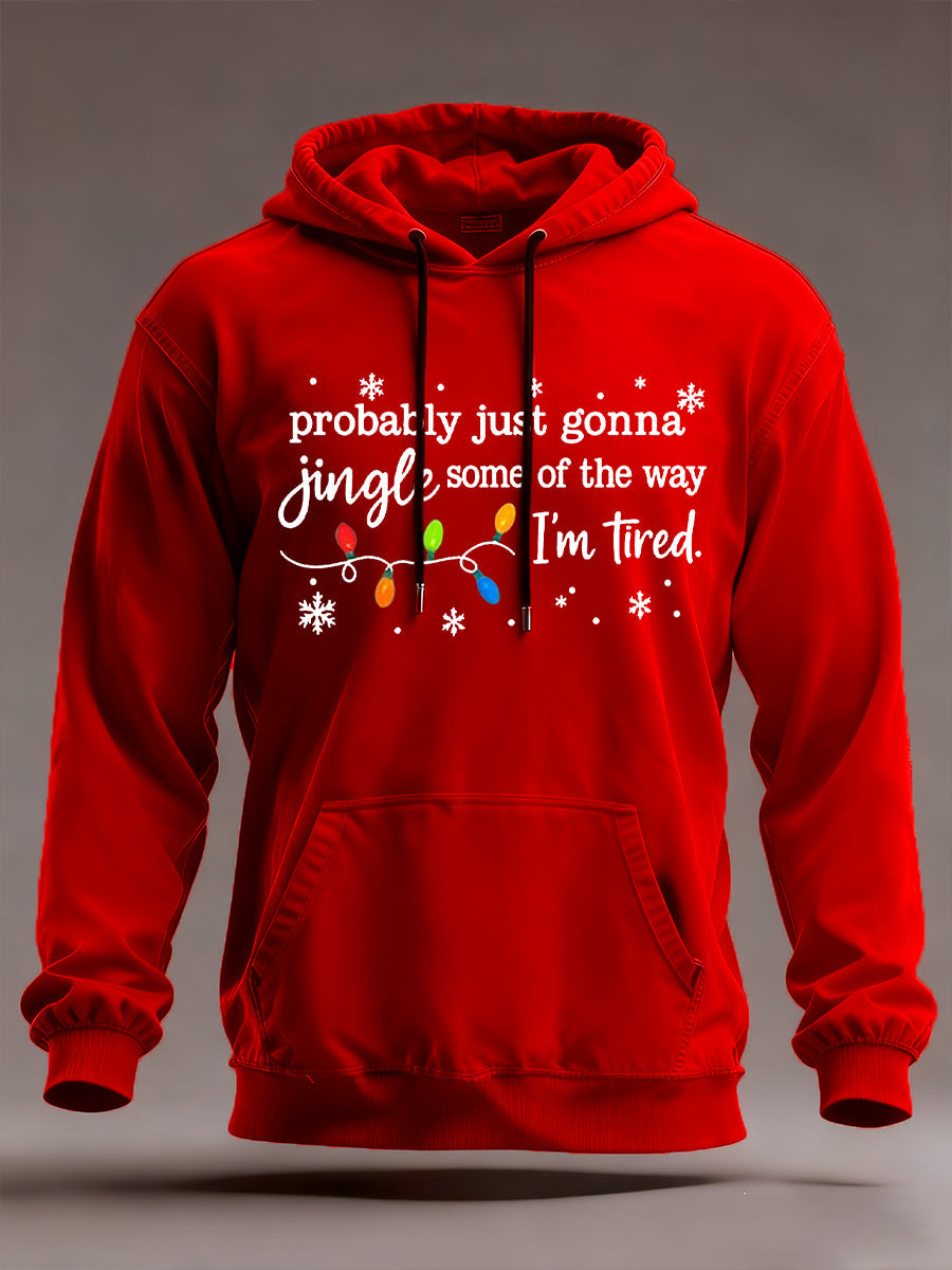 Men's Funny Christmas Probably Just Gonna Jingle Some of the Way, I'm Tired Oversized Drop-Shoulder Hoodie