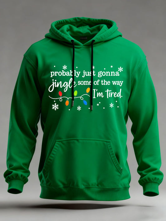 Men's Funny Christmas Probably Just Gonna Jingle Some of the Way, I'm Tired Oversized Drop-Shoulder Hoodie