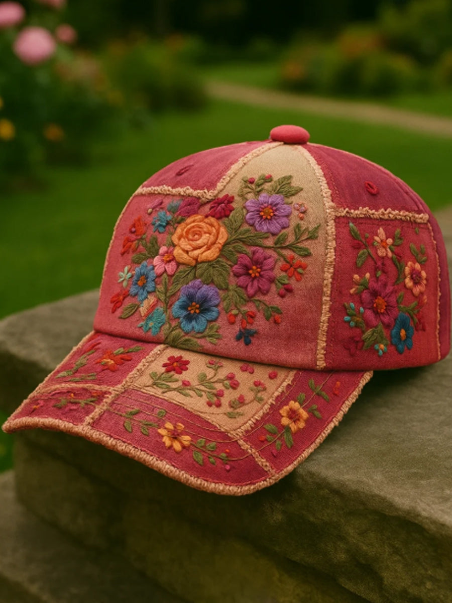 Unisex Breast Cancer Awareness Floral Patchwork Hat