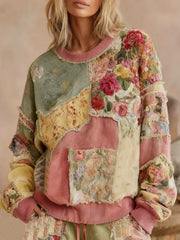 Women's Breast Cancer Awareness Floral Hooded Patchwork Regular Sweatshirt