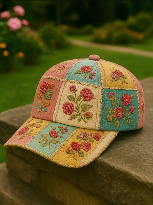 Unisex Breast Cancer Awareness Floral Patchwork Hat