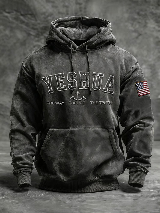Men's Yeshua Cross Oversized Drop-Shoulder Hoodie with Pockets