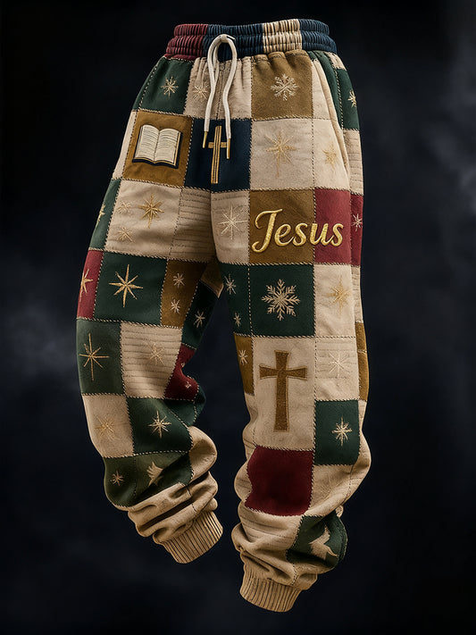 Men's Christmas Faith Cross Print Casual Pants