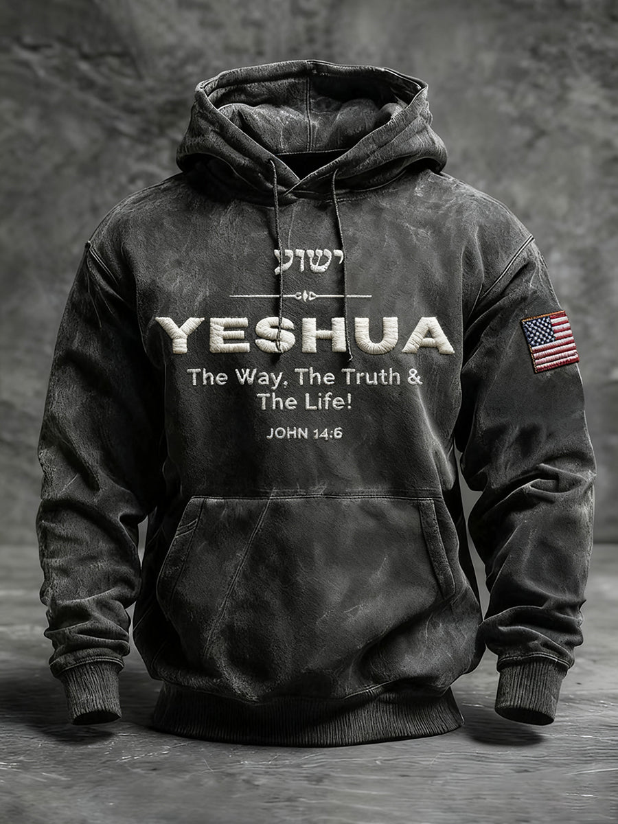 Men's Yeshua Cross Oversized Drop-Shoulder Hoodie with Pockets
