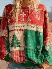 Women's Christmas Inspired Patchwork Art Vintage Sweatshirt