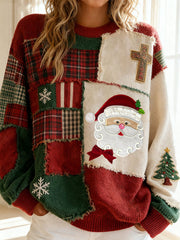 Women's Christmas Inspired Patchwork Art Cozy Sweater