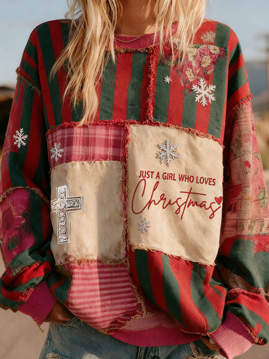 Women's Christmas Inspired Patchwork Art Vintage Sweatshirt