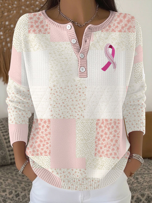 Women‘s Breast Cancer Awareness Print Long-sleeve Cardigan