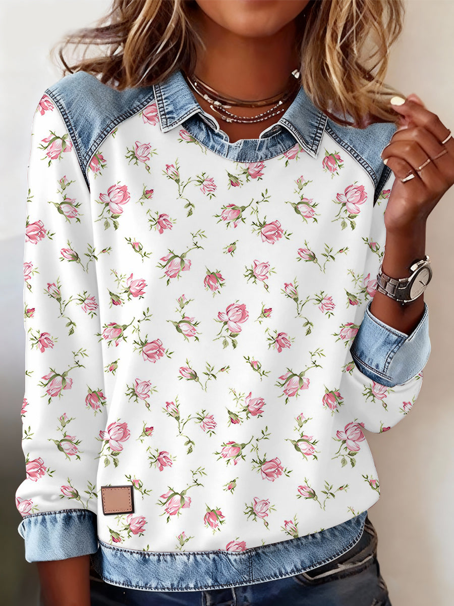 Women's Breast Cancer Pink Flowers Print Casual Top