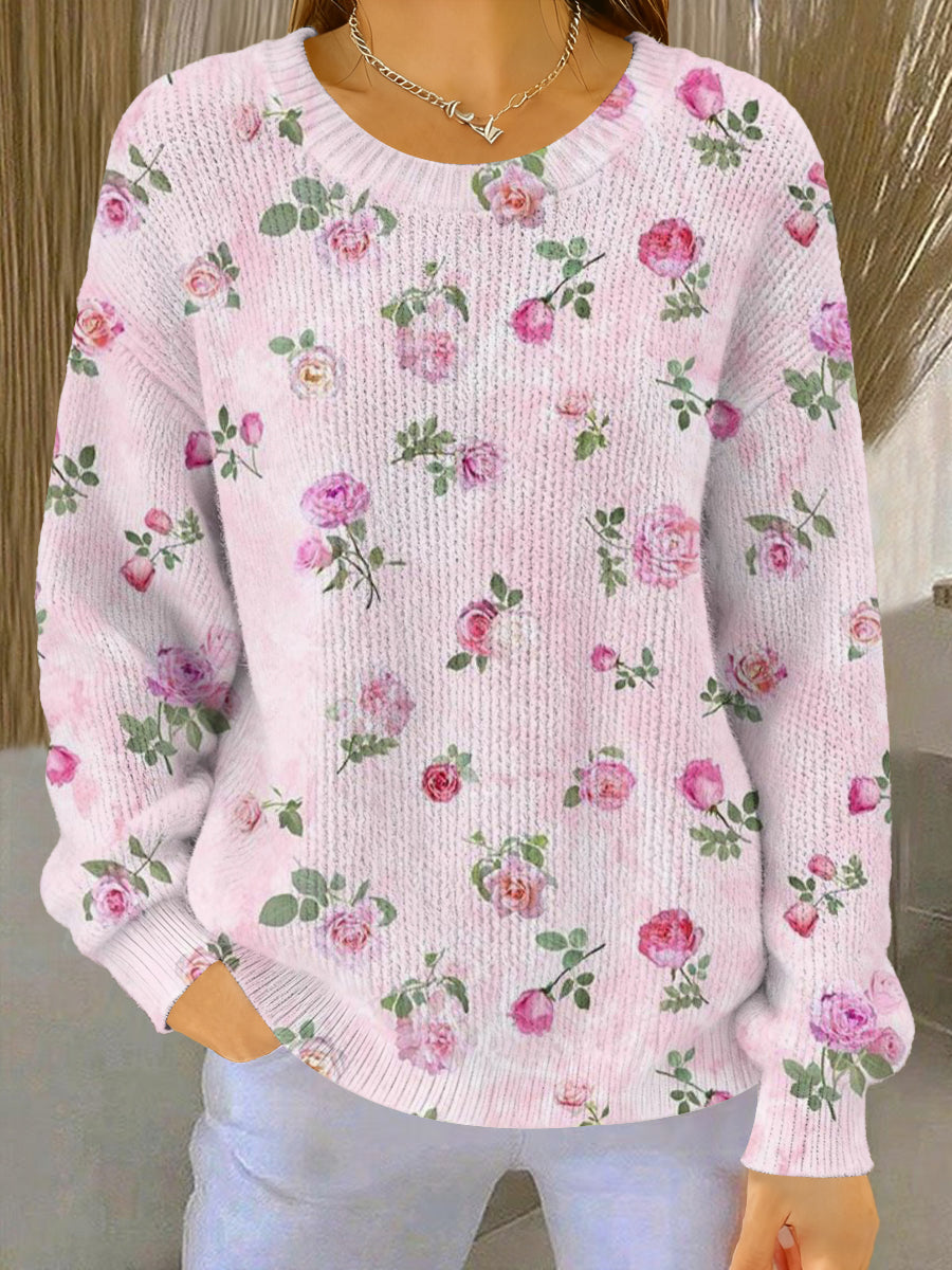 Women's Breast Cancer Pink Flowers Cozy Knitted Sweater