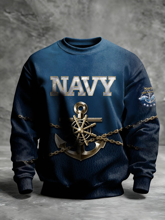 Men's Navy 250th Anniversary Printed Crew Neck Sweatshirt