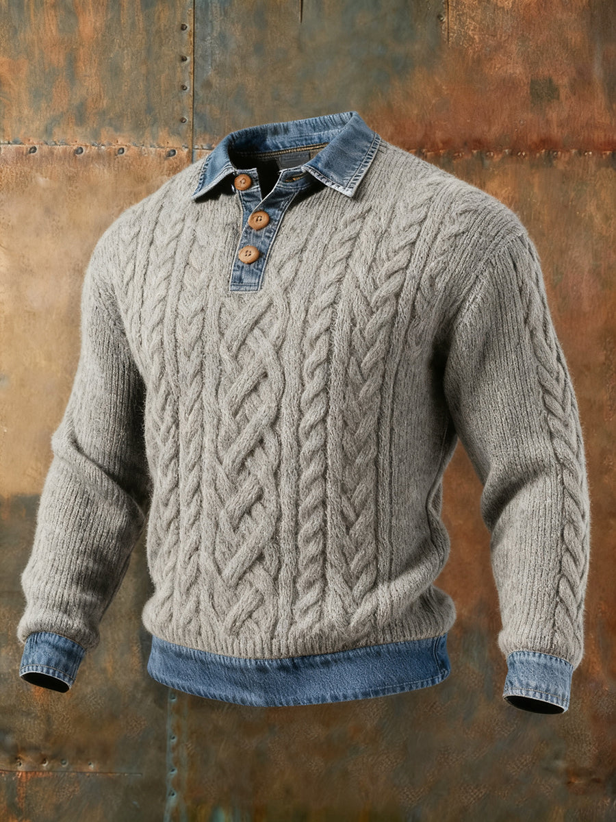 Men's Textured Denim Collar Sweatshirt