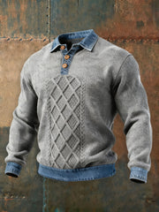 Men's Textured Denim Collar Sweatshirt