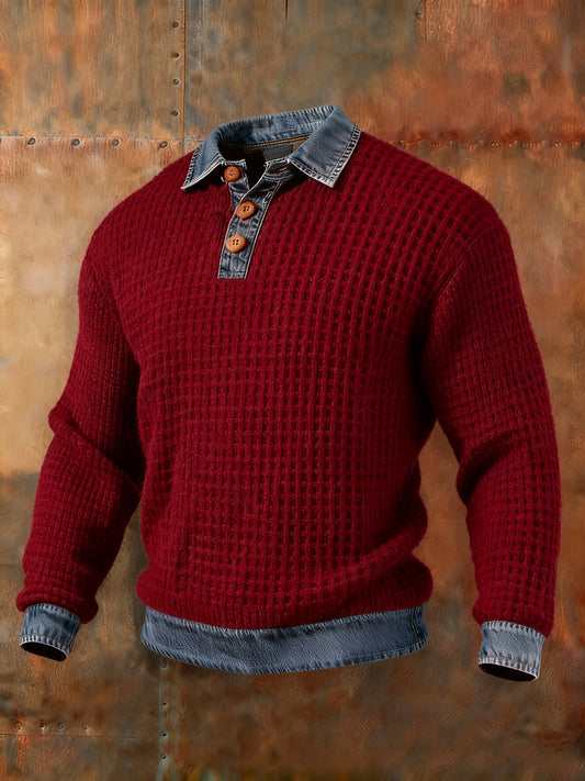Men's Textured Denim Collar Sweatshirt