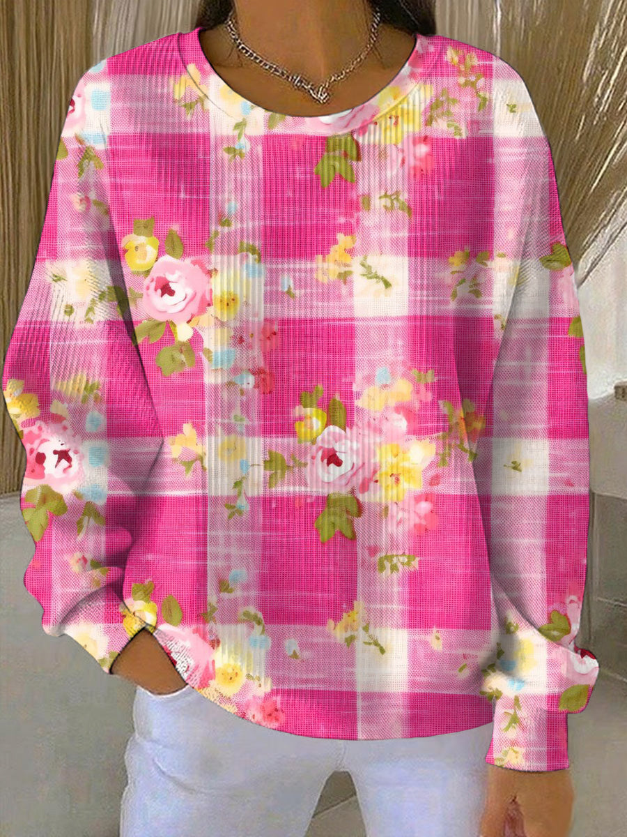 Women's Breast Cancer Pink Flowers Print Casual Sweatshirt