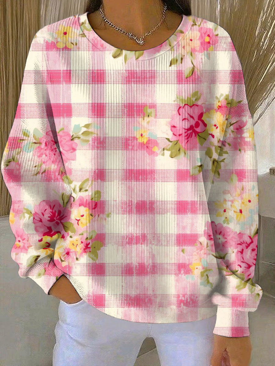 Women's Breast Cancer Pink Flowers Print Casual Sweatshirt