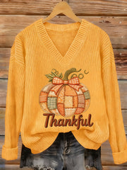Women's Thanksgiving Day Thankful  Pumpkin Print Top