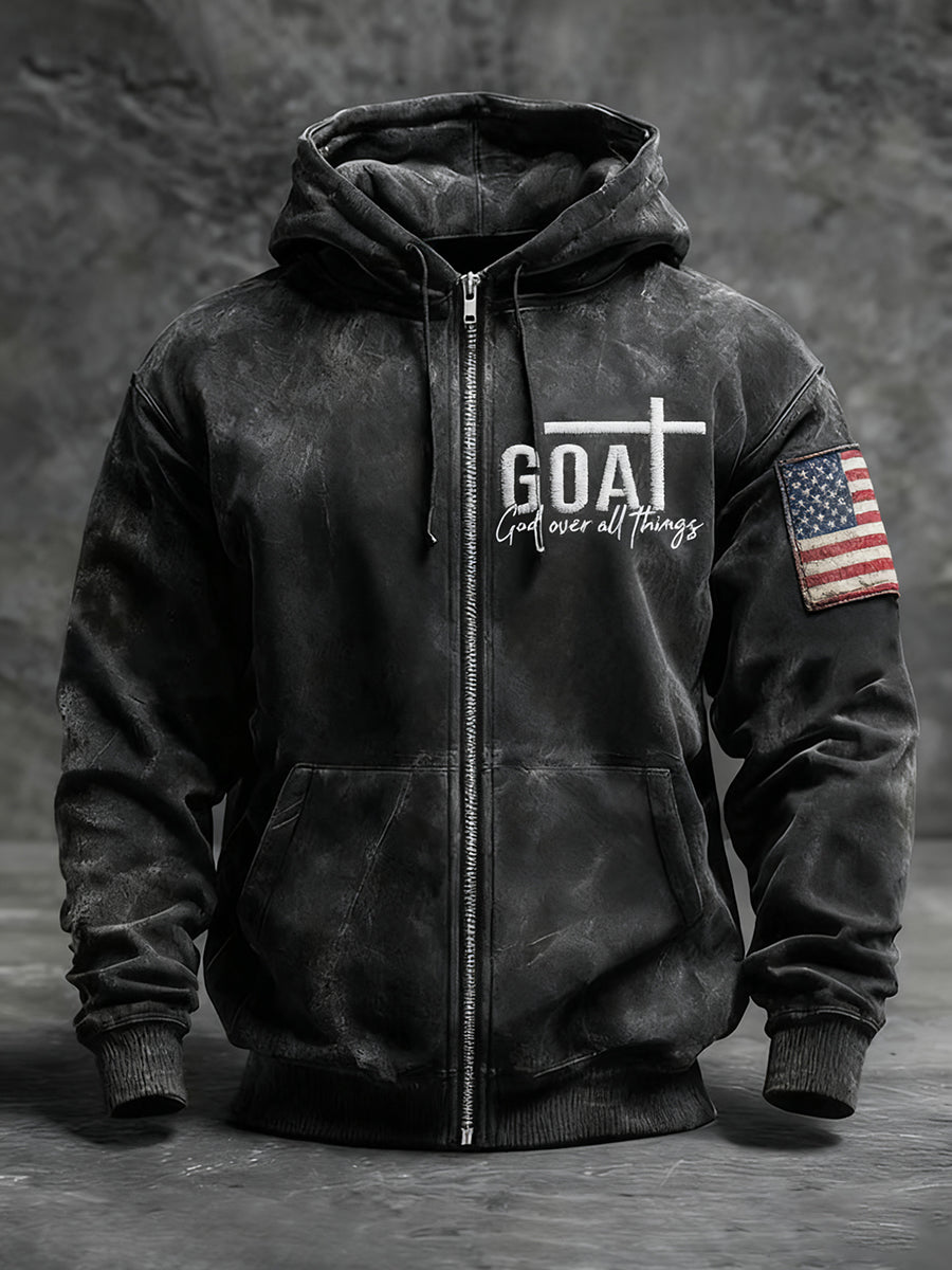 Men's Goat God Over All Things Cross Zip-Up Hoodie