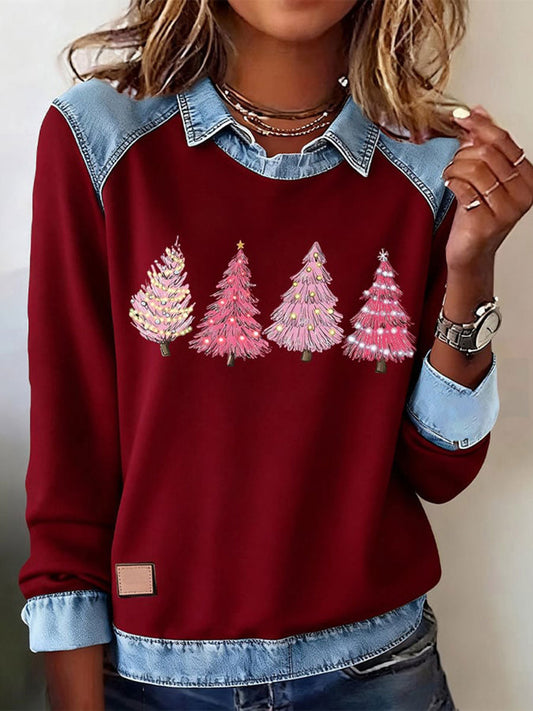 Women's Christmas Tree Print Casual Top