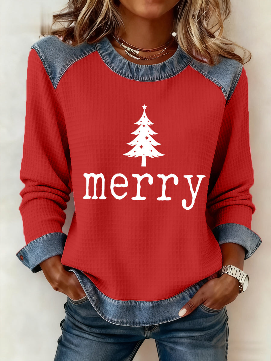 Women's Merry Christmas Tree Print Casual Sweatshirt
