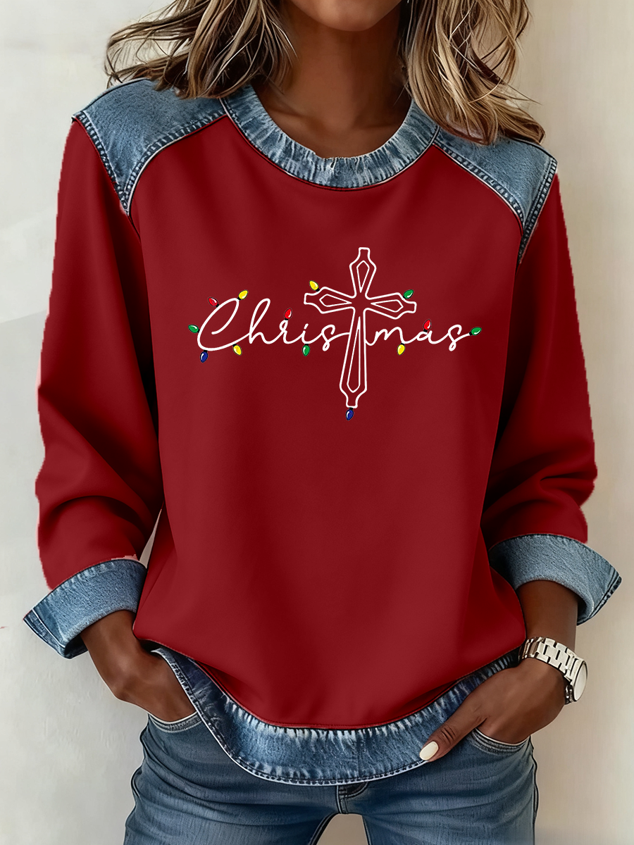 Women's Christmas Cross Print Casual Top