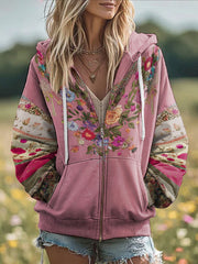 Women's Breast Cancer Awareness Floral Printed Zip-Up Coat