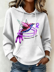 Women's Alzheimer's Hummingbird Art Print Gingham Fabric Hooded Sweatshirt