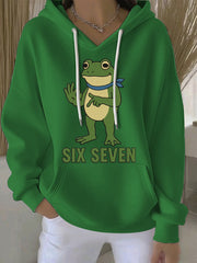 Women's Funny 67 Six Seven Portland Frog Printed Hoodie