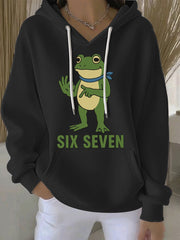 Women's Funny 67 Six Seven Portland Frog Printed Hoodie