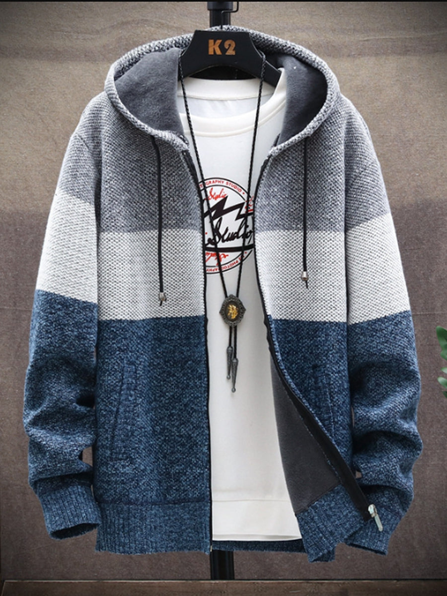 Men's Icelandic Sweater Zip-Up Knitted Hooded Jacket
