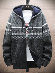 Men's Icelandic Sweater Zip-Up Knitted Hooded Jacket