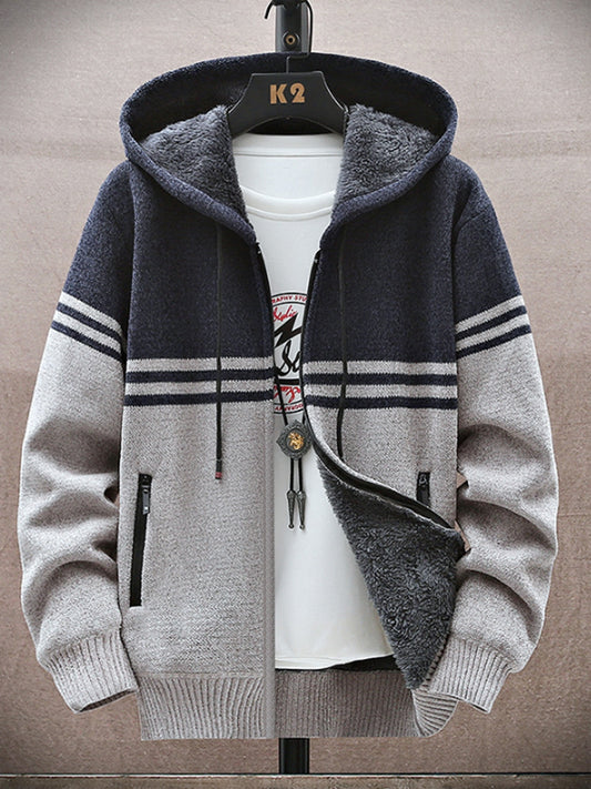 Men's Icelandic Sweater Zip-Up Knitted Hooded Jacket
