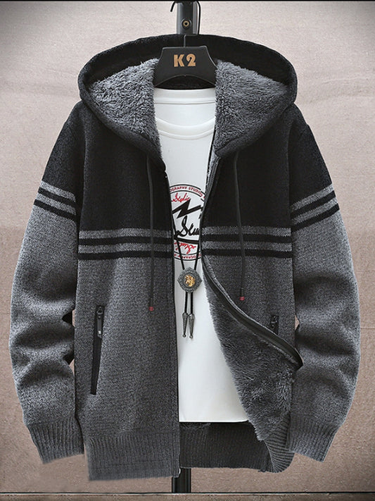 Men's Icelandic Sweater Zip-Up Knitted Hooded Jacket