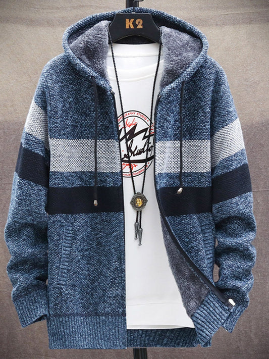 Men's Icelandic Sweater Zip-Up Knitted Hooded Jacket