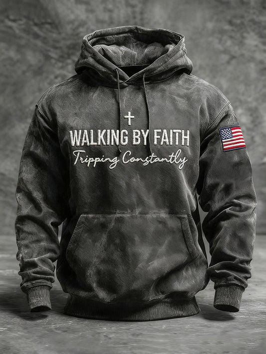 Men's Walking by Faith Tripping Constantly Cross Oversized Drop-Shoulder Hoodie
