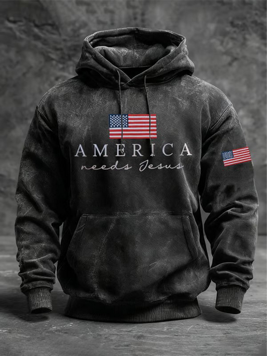 Men's America needs jesus Oversized Drop-Shoulder Hoodie with Pockets