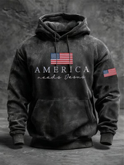 Men's America needs jesus Oversized Drop-Shoulder Hoodie with Pockets