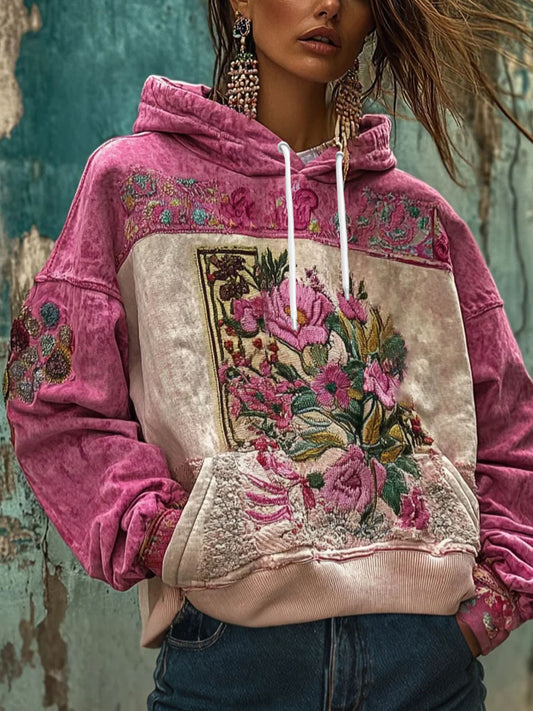 Women's Breast Cancer Awareness Floral Art Printed Hoodie