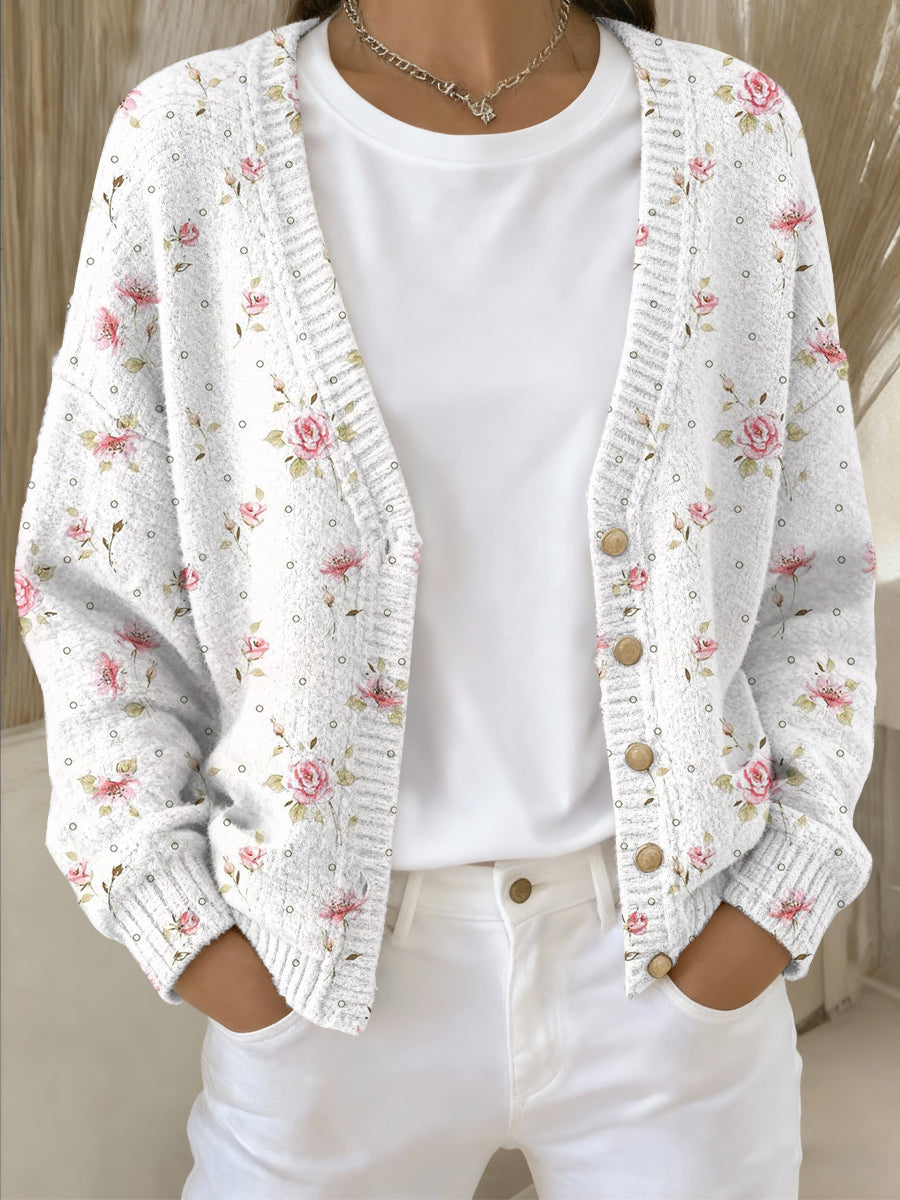 Women's Breast Cancer Pink Print Pocket Cardigan