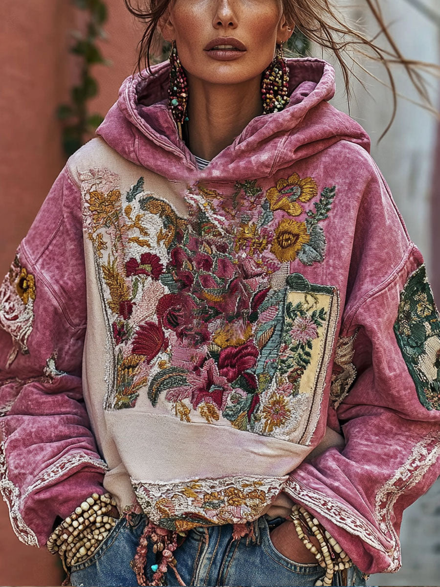 Women's Breast Cancer Awareness Floral Art Printed Hoodie